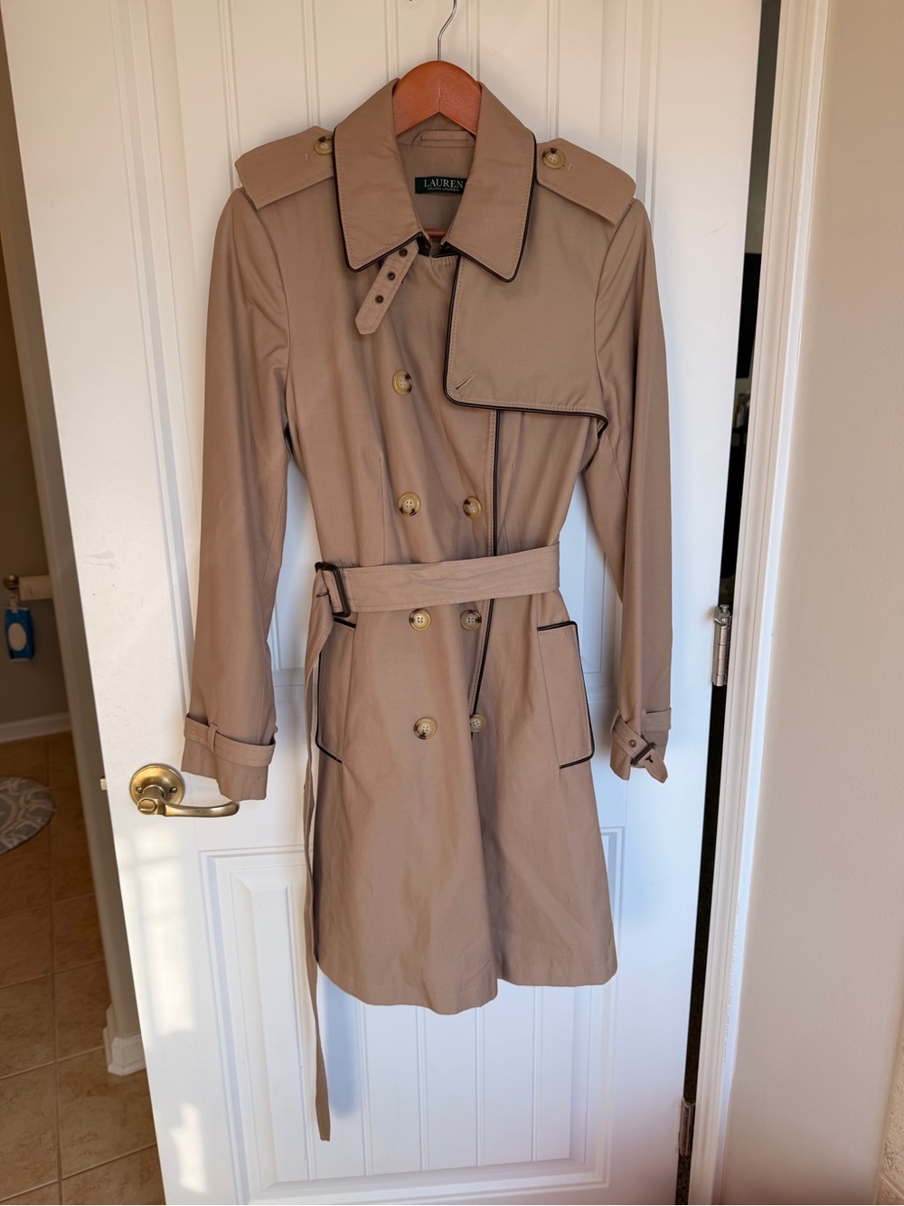 Ralph Lauren Beige/Tan Double-Breasted Trench Coat with Belt